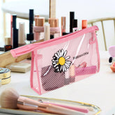 Heart Home Toiletry Pouch | Cosmetic Makeup Pouch | Vanity Pouch for Woman | Makeup Accessories Pouch | Transparent Net Pouch | Sunflower-Cosmetic Pouch | Pink